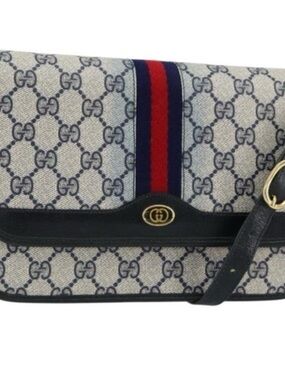 SOLD! Authentic GUCCI GG Supreme Sherry Line Shoulder Bag PVC Navy Gold Red